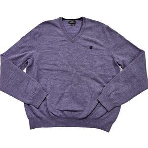Brooks‎ Brothers Men Purple Blue 346 Extra Fine Merino Wool V-neck Sweater Sz L